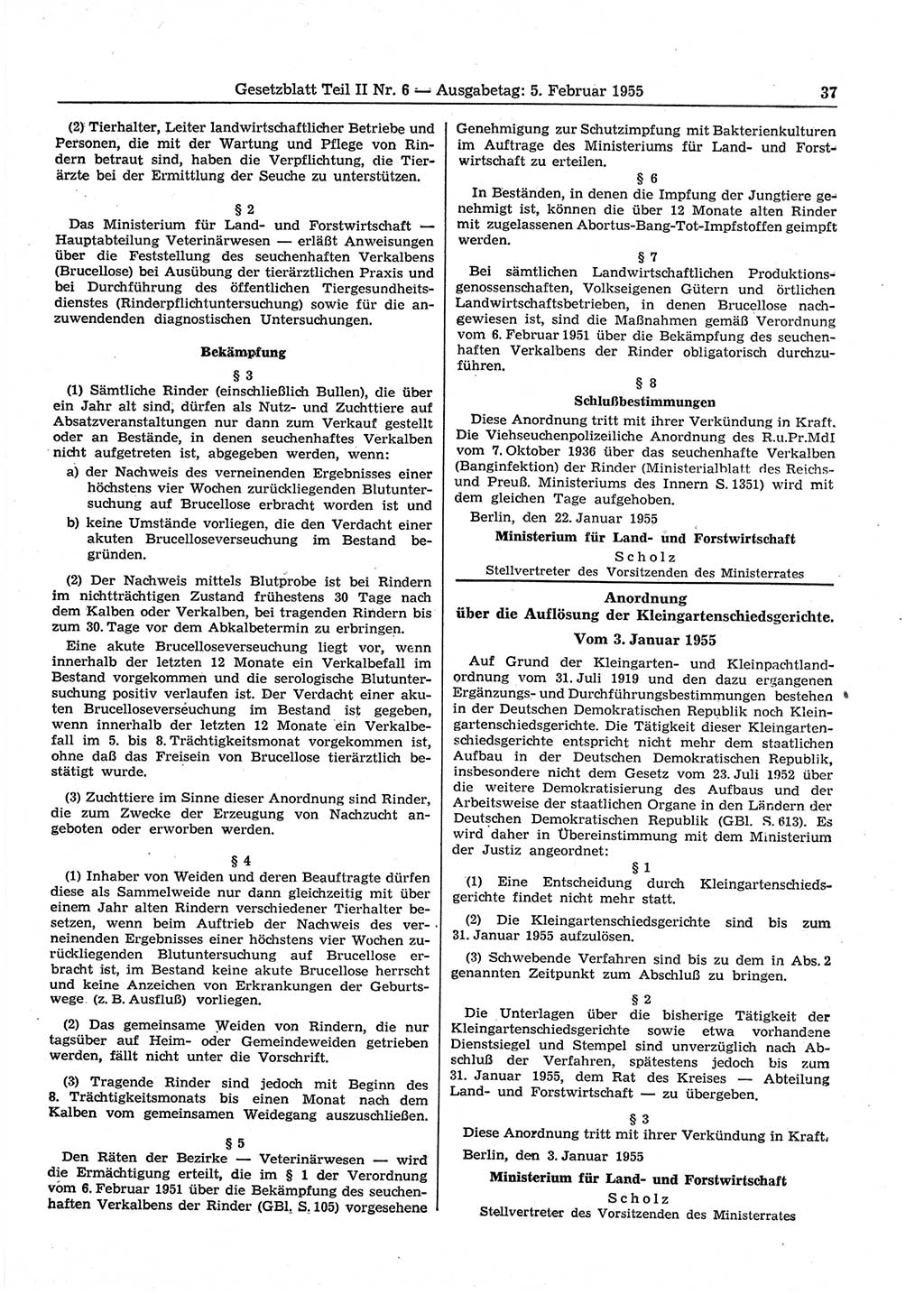 Gesetzblatt (GBl.) der Deutschen Demokratischen Republik (DDR) Teil ⅠⅠ 1955, Seite 37 (GBl. DDR ⅠⅠ 1955, S. 37)