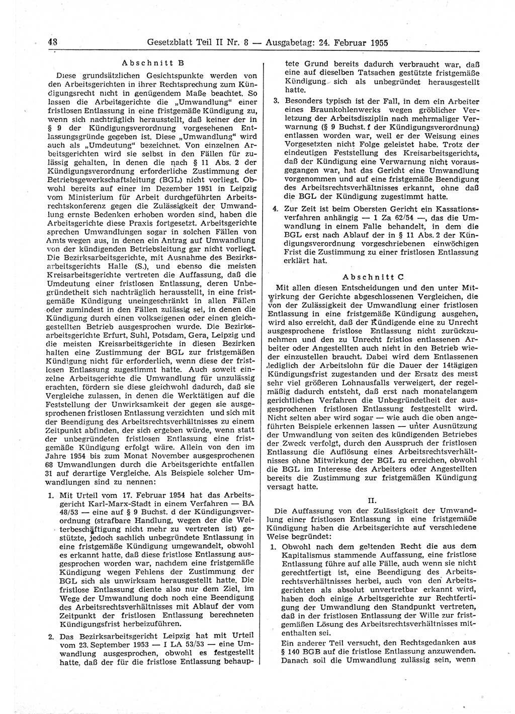 Gesetzblatt (GBl.) der Deutschen Demokratischen Republik (DDR) Teil ⅠⅠ 1955, Seite 48 (GBl. DDR ⅠⅠ 1955, S. 48)