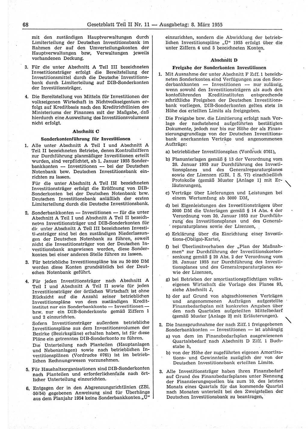 Gesetzblatt (GBl.) der Deutschen Demokratischen Republik (DDR) Teil ⅠⅠ 1955, Seite 68 (GBl. DDR ⅠⅠ 1955, S. 68)