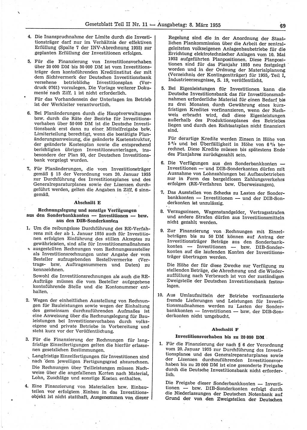 Gesetzblatt (GBl.) der Deutschen Demokratischen Republik (DDR) Teil ⅠⅠ 1955, Seite 69 (GBl. DDR ⅠⅠ 1955, S. 69)