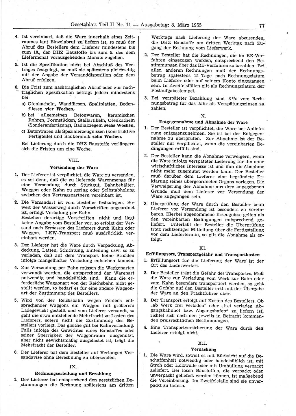 Gesetzblatt (GBl.) der Deutschen Demokratischen Republik (DDR) Teil ⅠⅠ 1955, Seite 77 (GBl. DDR ⅠⅠ 1955, S. 77)