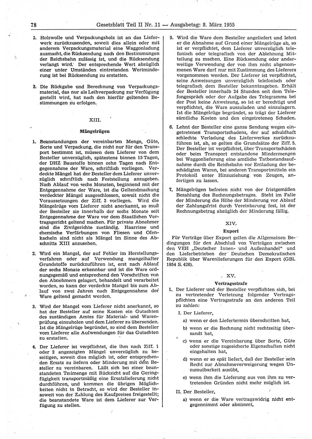 Gesetzblatt (GBl.) der Deutschen Demokratischen Republik (DDR) Teil ⅠⅠ 1955, Seite 78 (GBl. DDR ⅠⅠ 1955, S. 78)
