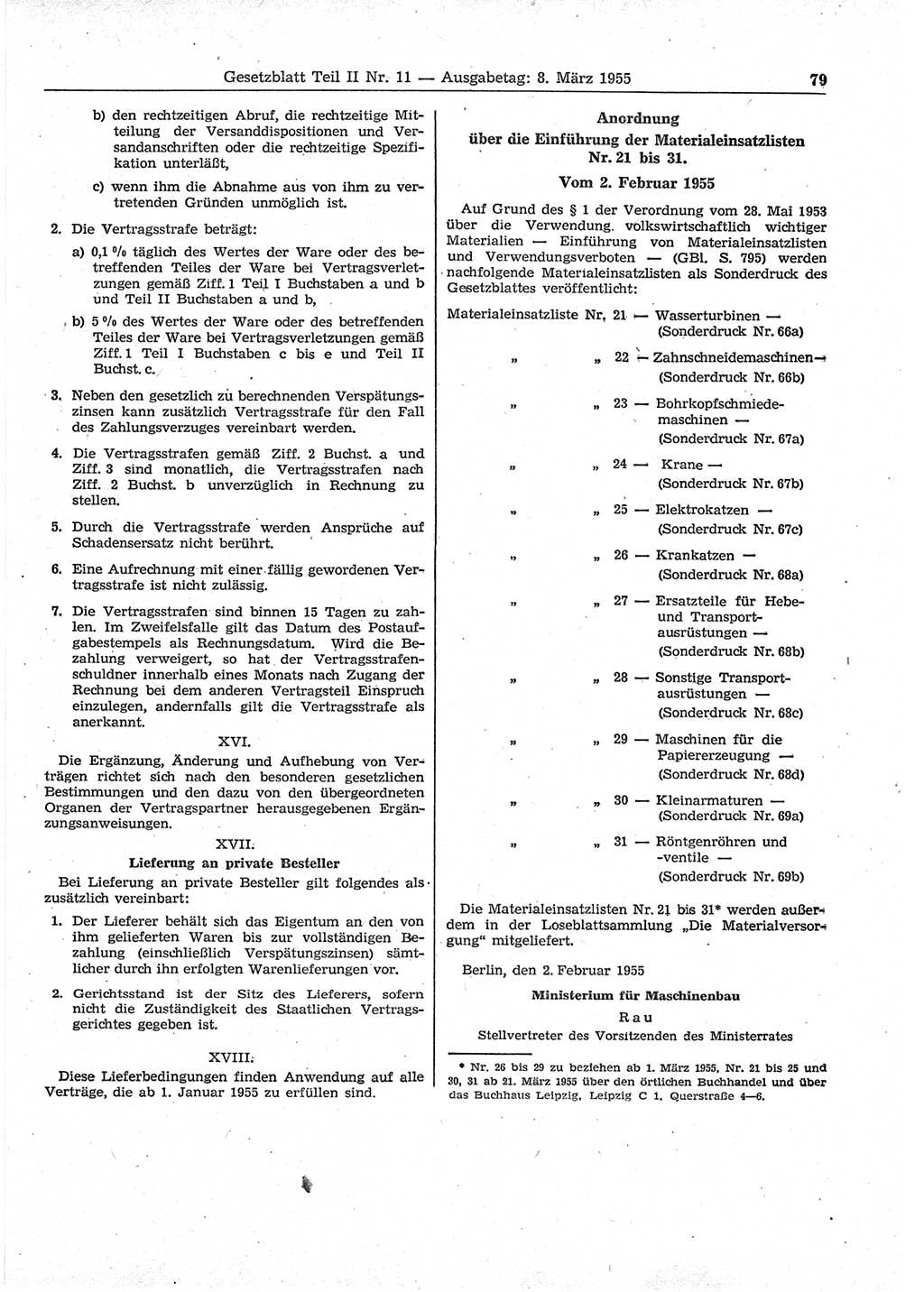 Gesetzblatt (GBl.) der Deutschen Demokratischen Republik (DDR) Teil ⅠⅠ 1955, Seite 79 (GBl. DDR ⅠⅠ 1955, S. 79)