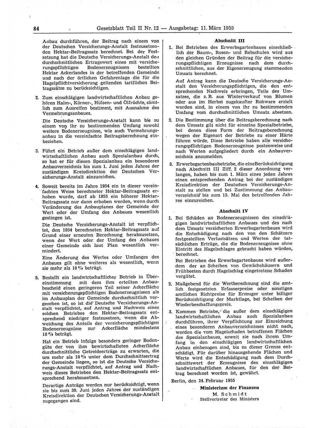 Gesetzblatt (GBl.) der Deutschen Demokratischen Republik (DDR) Teil ⅠⅠ 1955, Seite 84 (GBl. DDR ⅠⅠ 1955, S. 84)