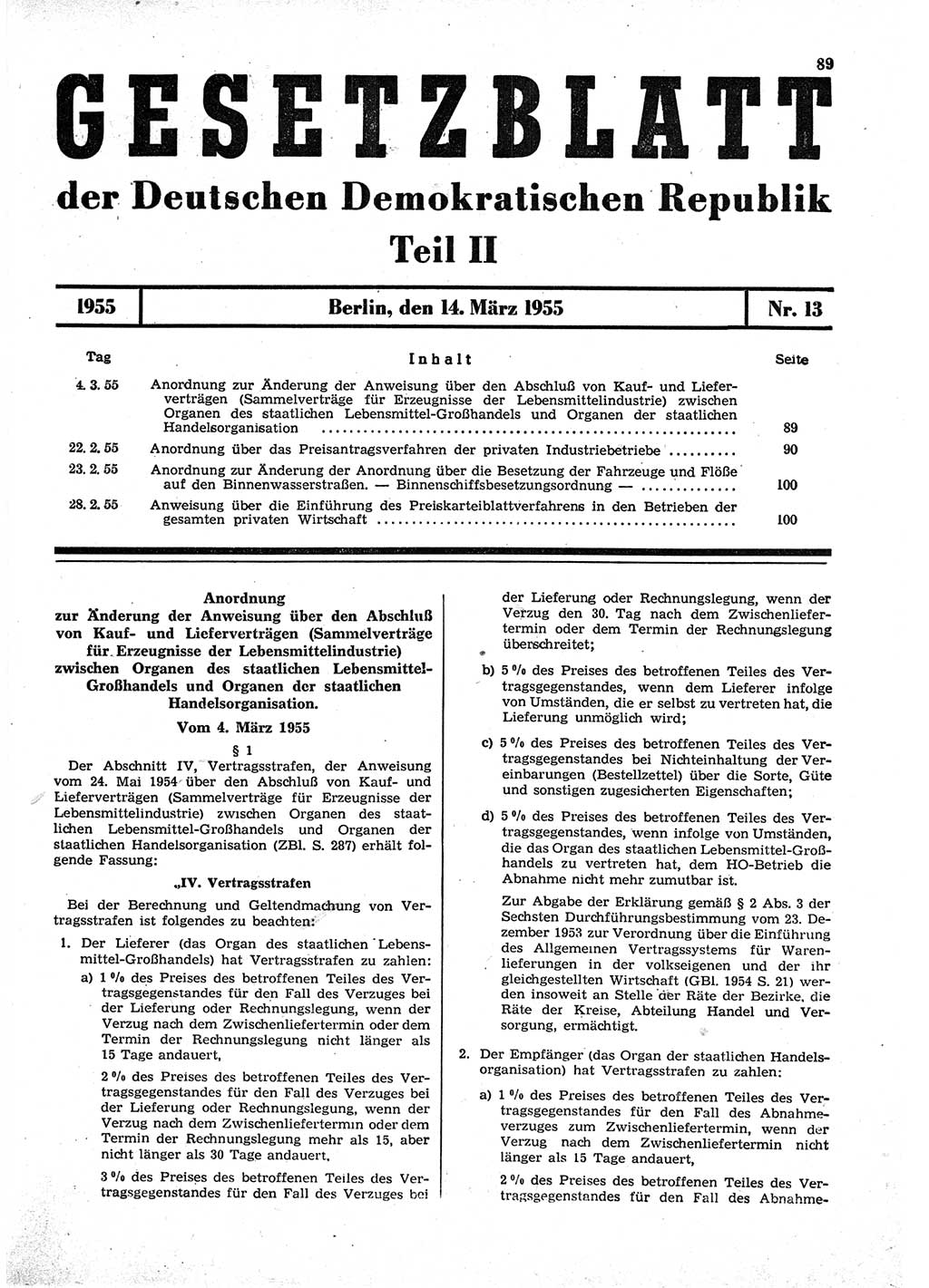 Gesetzblatt (GBl.) der Deutschen Demokratischen Republik (DDR) Teil ⅠⅠ 1955, Seite 89 (GBl. DDR ⅠⅠ 1955, S. 89)
