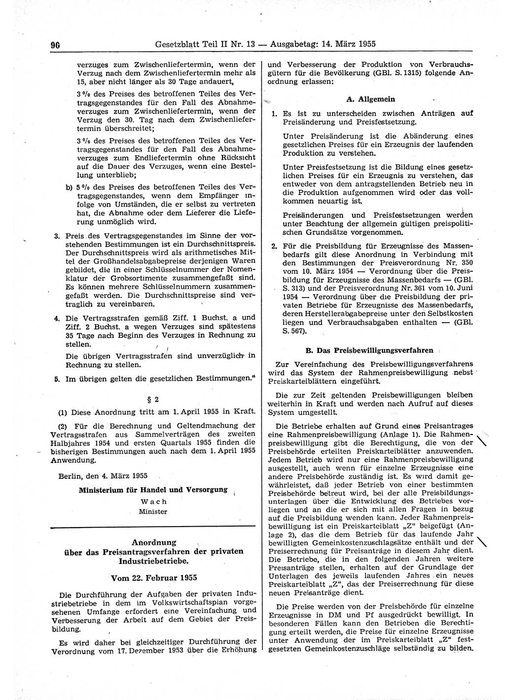 Gesetzblatt (GBl.) der Deutschen Demokratischen Republik (DDR) Teil ⅠⅠ 1955, Seite 90 (GBl. DDR ⅠⅠ 1955, S. 90)