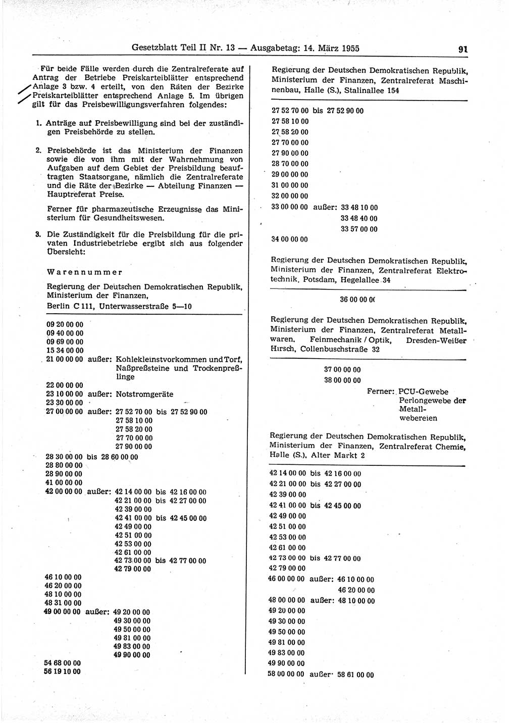 Gesetzblatt (GBl.) der Deutschen Demokratischen Republik (DDR) Teil ⅠⅠ 1955, Seite 91 (GBl. DDR ⅠⅠ 1955, S. 91)