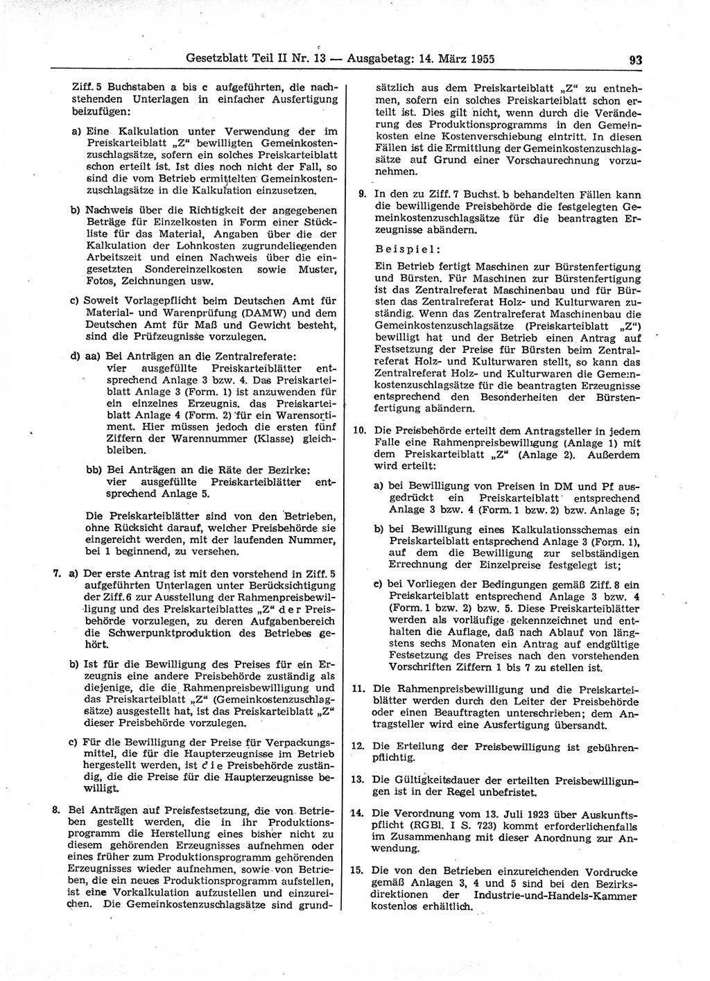 Gesetzblatt (GBl.) der Deutschen Demokratischen Republik (DDR) Teil ⅠⅠ 1955, Seite 93 (GBl. DDR ⅠⅠ 1955, S. 93)