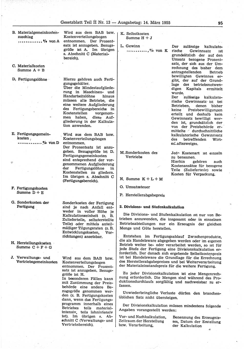 Gesetzblatt (GBl.) der Deutschen Demokratischen Republik (DDR) Teil ⅠⅠ 1955, Seite 95 (GBl. DDR ⅠⅠ 1955, S. 95)