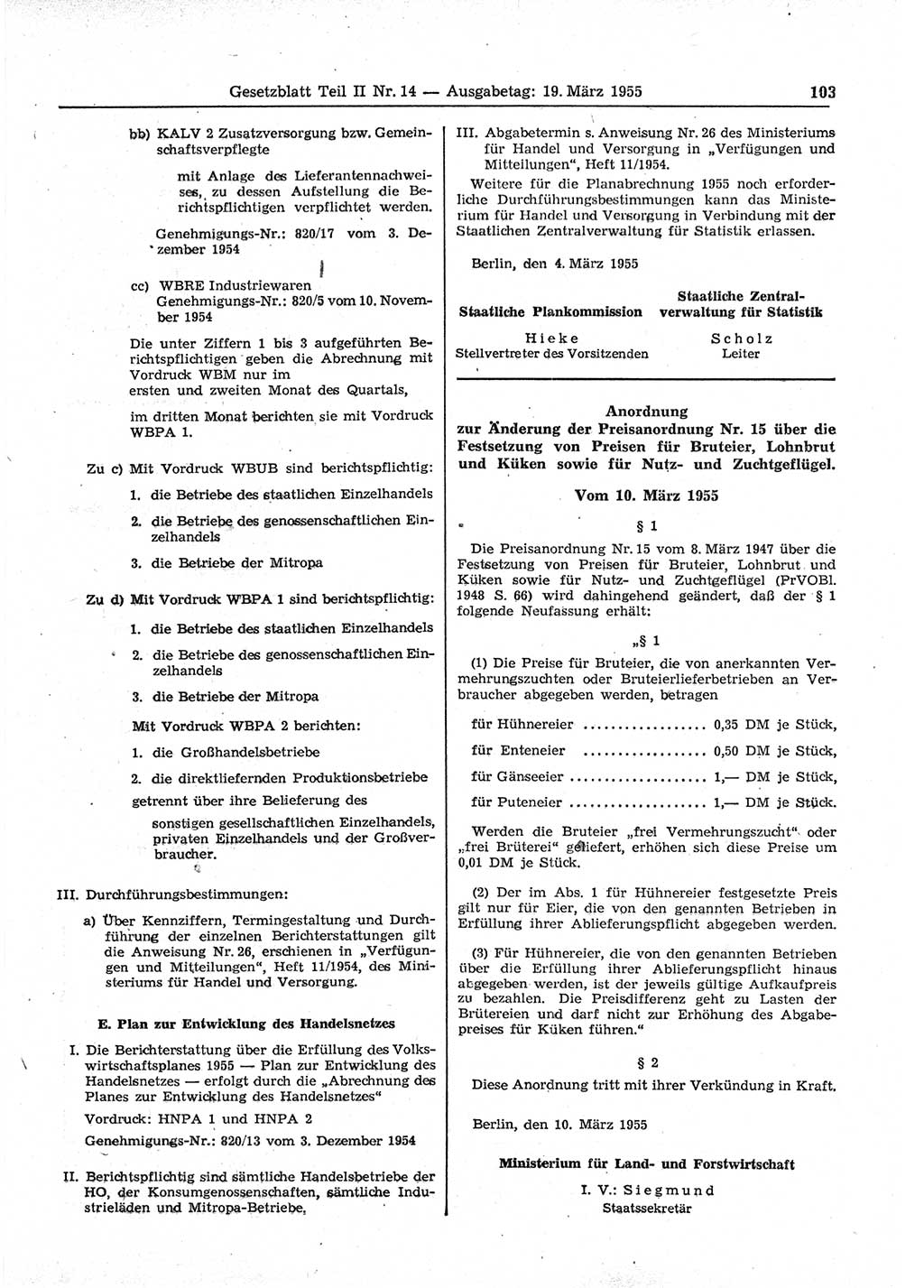 Gesetzblatt (GBl.) der Deutschen Demokratischen Republik (DDR) Teil ⅠⅠ 1955, Seite 103 (GBl. DDR ⅠⅠ 1955, S. 103)