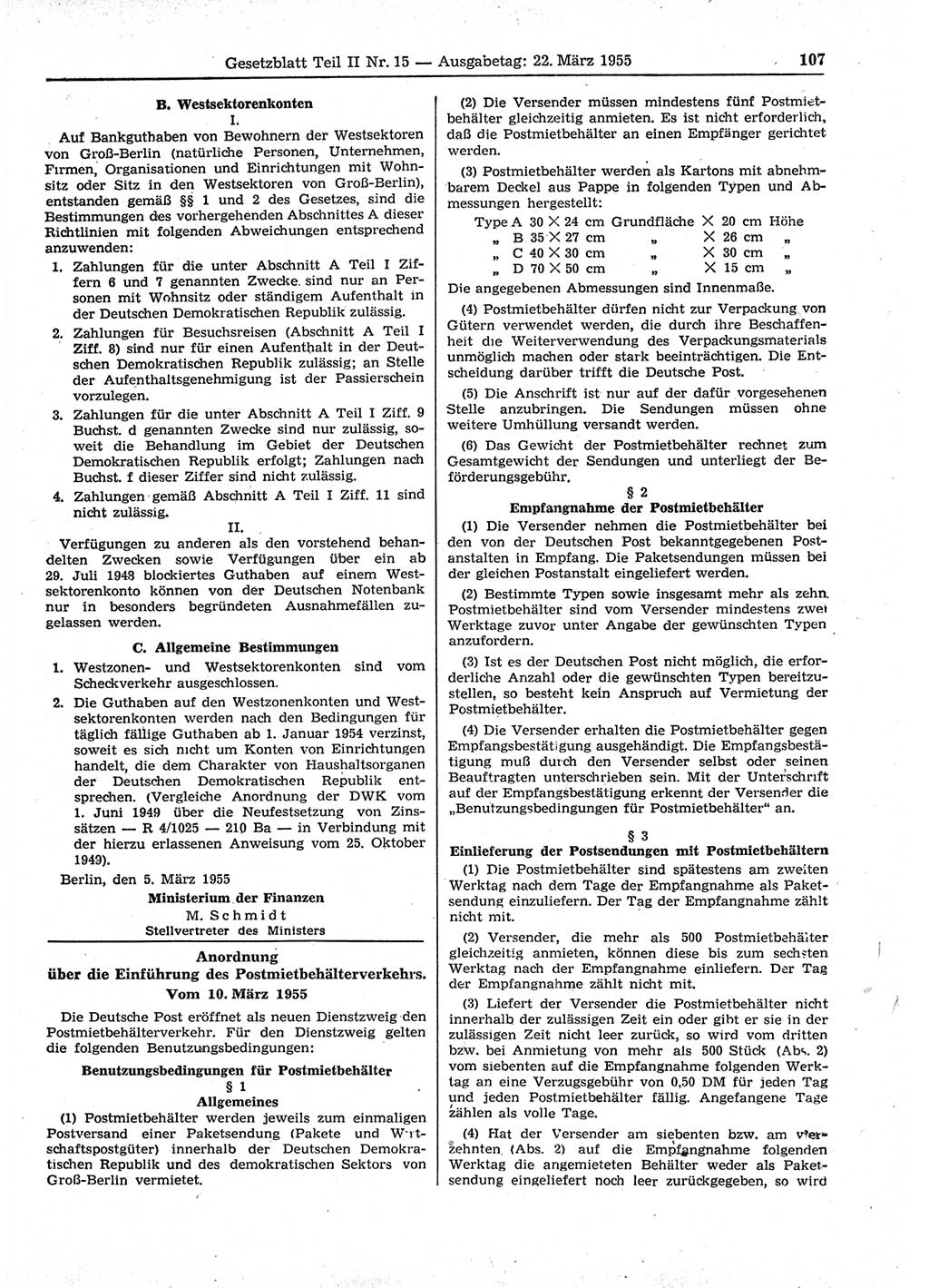 Gesetzblatt (GBl.) der Deutschen Demokratischen Republik (DDR) Teil ⅠⅠ 1955, Seite 107 (GBl. DDR ⅠⅠ 1955, S. 107)