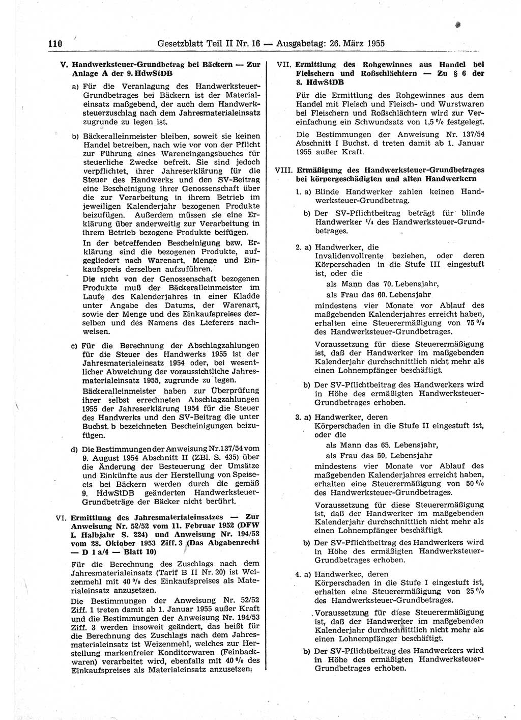 Gesetzblatt (GBl.) der Deutschen Demokratischen Republik (DDR) Teil ⅠⅠ 1955, Seite 110 (GBl. DDR ⅠⅠ 1955, S. 110)