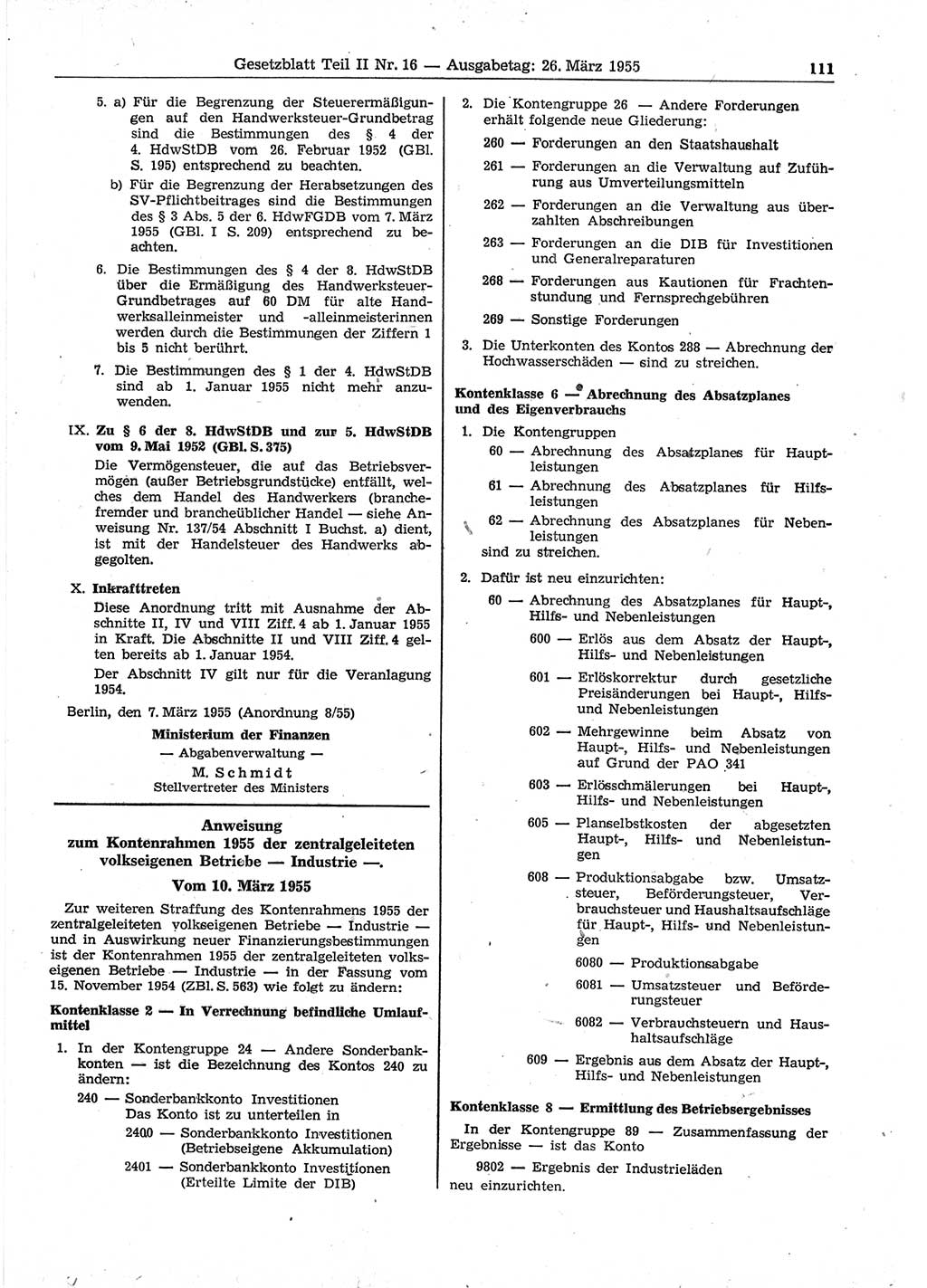 Gesetzblatt (GBl.) der Deutschen Demokratischen Republik (DDR) Teil ⅠⅠ 1955, Seite 111 (GBl. DDR ⅠⅠ 1955, S. 111)