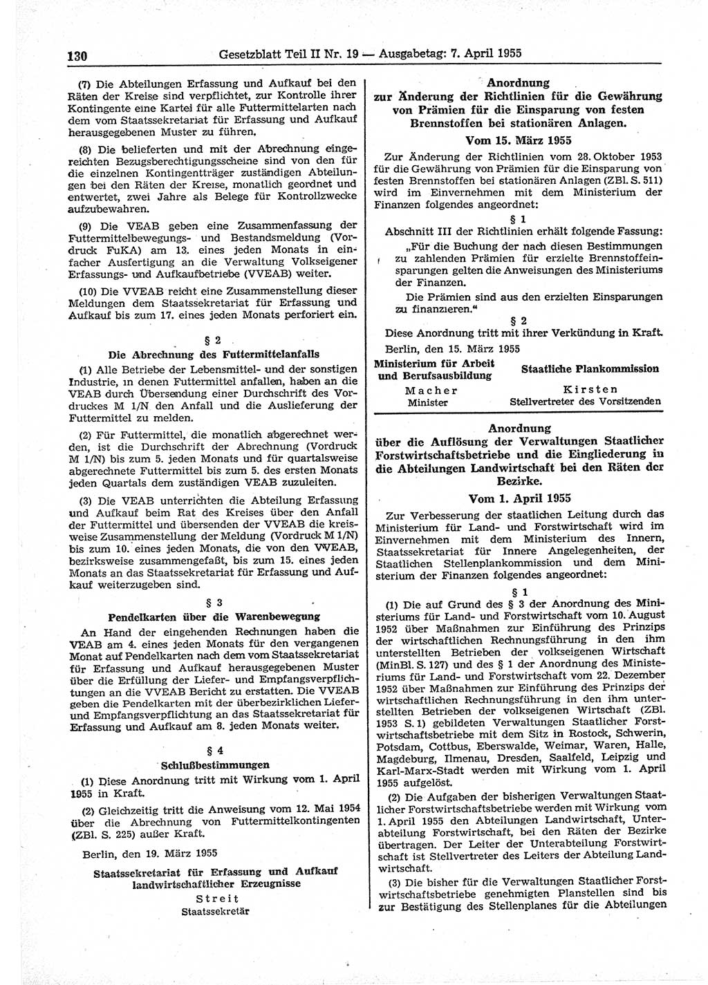 Gesetzblatt (GBl.) der Deutschen Demokratischen Republik (DDR) Teil ⅠⅠ 1955, Seite 130 (GBl. DDR ⅠⅠ 1955, S. 130)