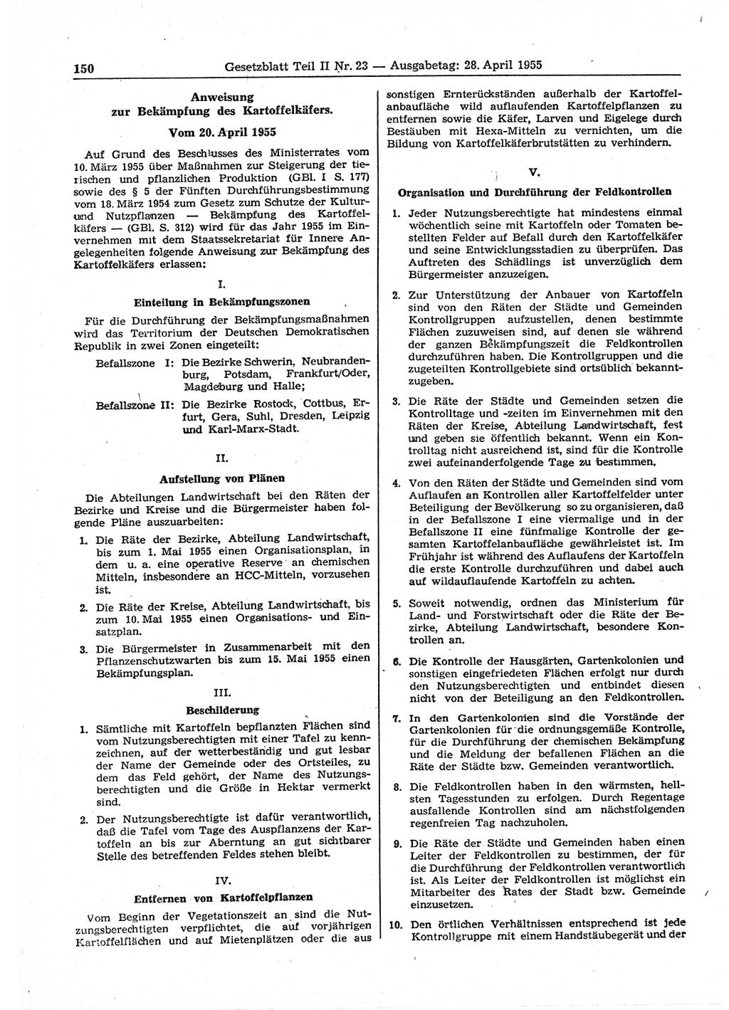 Gesetzblatt (GBl.) der Deutschen Demokratischen Republik (DDR) Teil ⅠⅠ 1955, Seite 150 (GBl. DDR ⅠⅠ 1955, S. 150)