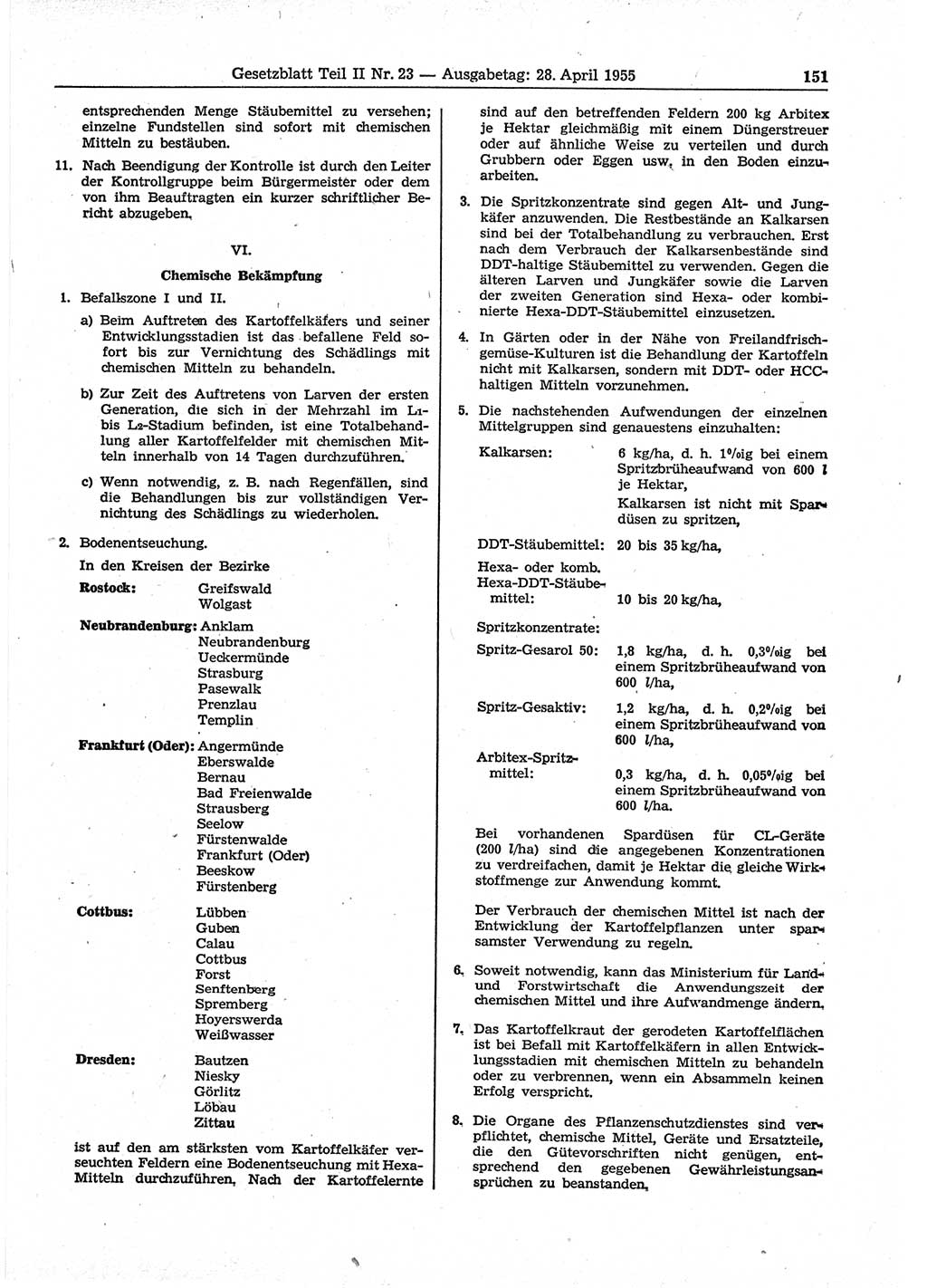 Gesetzblatt (GBl.) der Deutschen Demokratischen Republik (DDR) Teil ⅠⅠ 1955, Seite 151 (GBl. DDR ⅠⅠ 1955, S. 151)