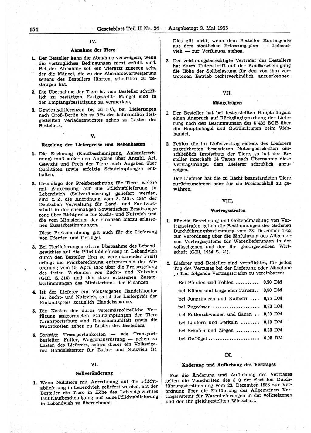 Gesetzblatt (GBl.) der Deutschen Demokratischen Republik (DDR) Teil ⅠⅠ 1955, Seite 154 (GBl. DDR ⅠⅠ 1955, S. 154)
