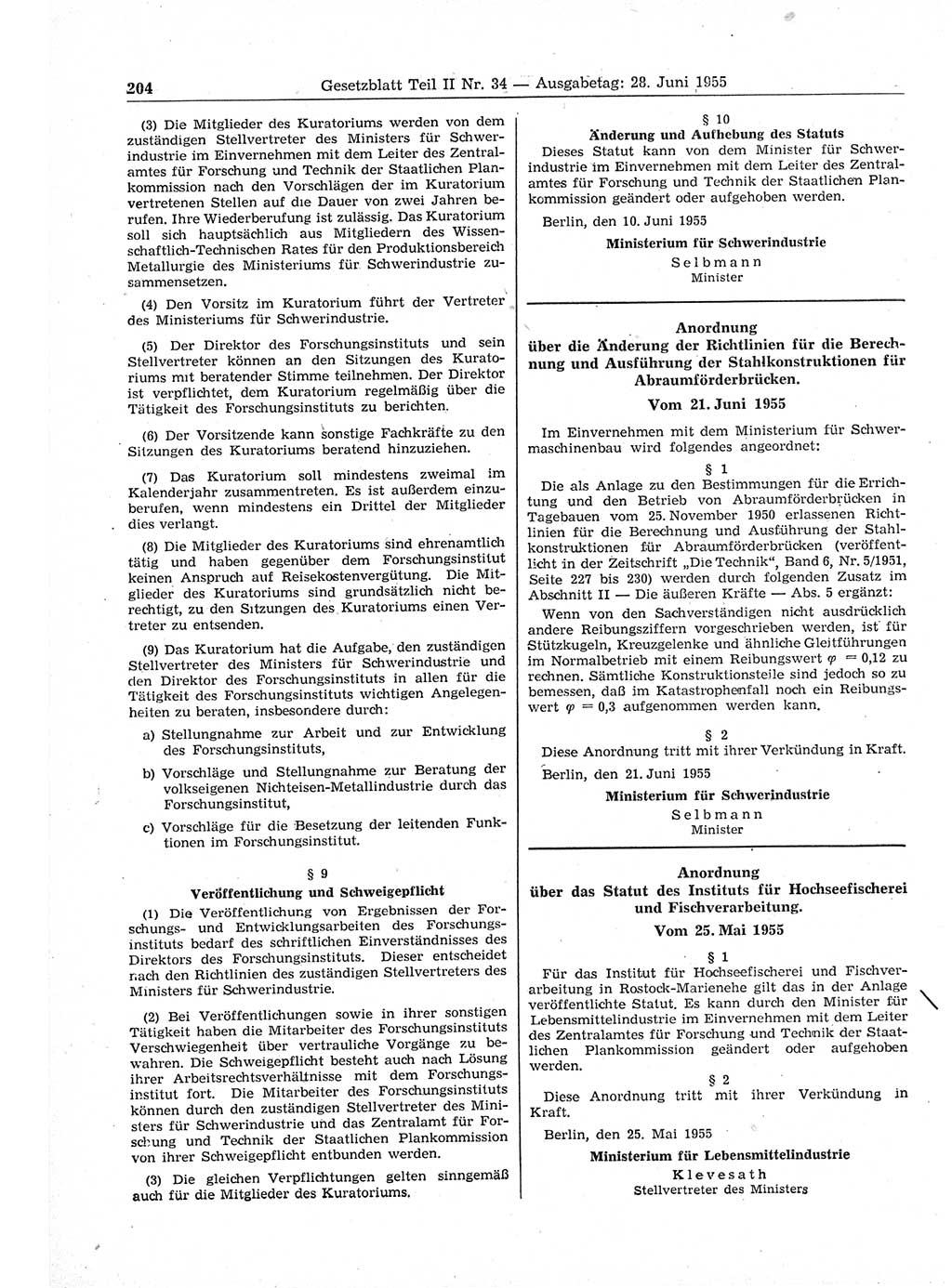 Gesetzblatt (GBl.) der Deutschen Demokratischen Republik (DDR) Teil ⅠⅠ 1955, Seite 204 (GBl. DDR ⅠⅠ 1955, S. 204)