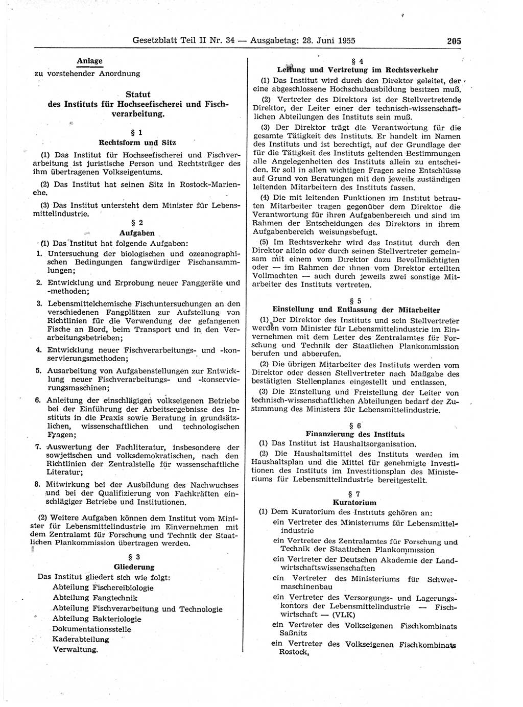 Gesetzblatt (GBl.) der Deutschen Demokratischen Republik (DDR) Teil ⅠⅠ 1955, Seite 205 (GBl. DDR ⅠⅠ 1955, S. 205)