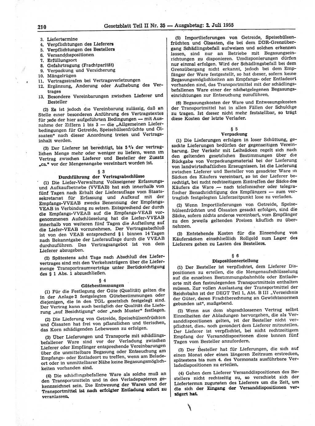 Gesetzblatt (GBl.) der Deutschen Demokratischen Republik (DDR) Teil ⅠⅠ 1955, Seite 210 (GBl. DDR ⅠⅠ 1955, S. 210)