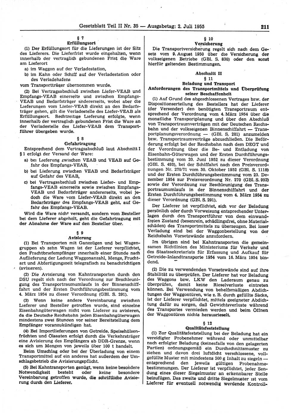 Gesetzblatt (GBl.) der Deutschen Demokratischen Republik (DDR) Teil ⅠⅠ 1955, Seite 211 (GBl. DDR ⅠⅠ 1955, S. 211)
