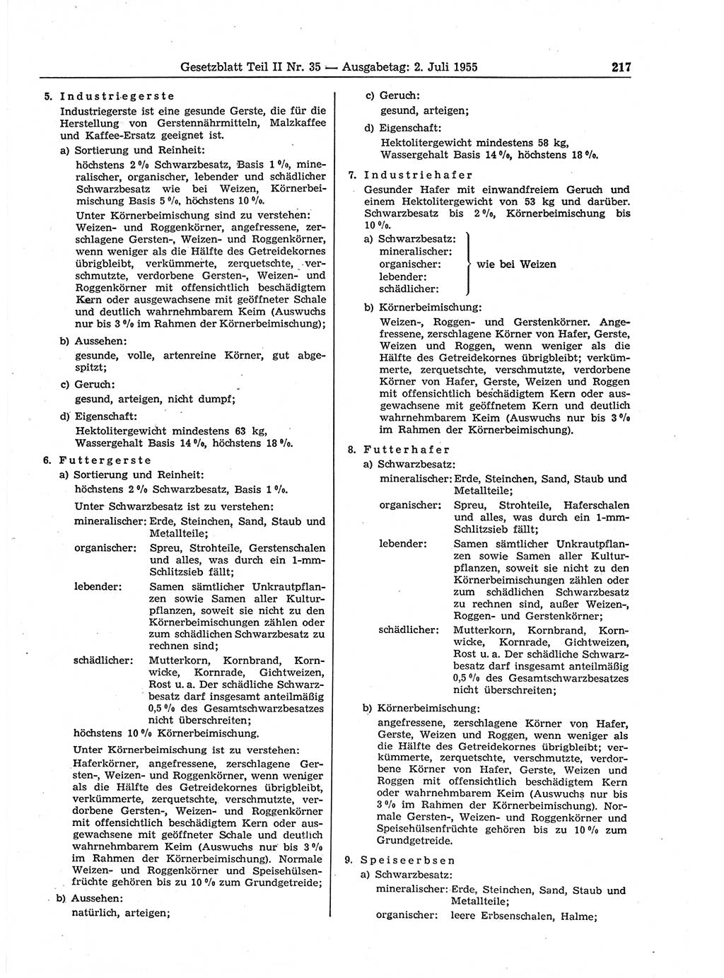 Gesetzblatt (GBl.) der Deutschen Demokratischen Republik (DDR) Teil ⅠⅠ 1955, Seite 217 (GBl. DDR ⅠⅠ 1955, S. 217)