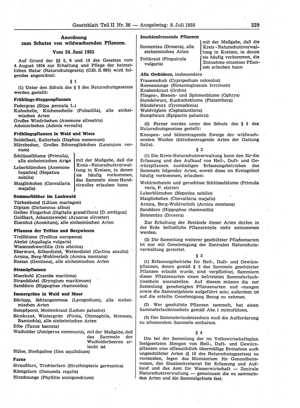 Gesetzblatt (GBl.) der Deutschen Demokratischen Republik (DDR) Teil ⅠⅠ 1955, Seite 229 (GBl. DDR ⅠⅠ 1955, S. 229)