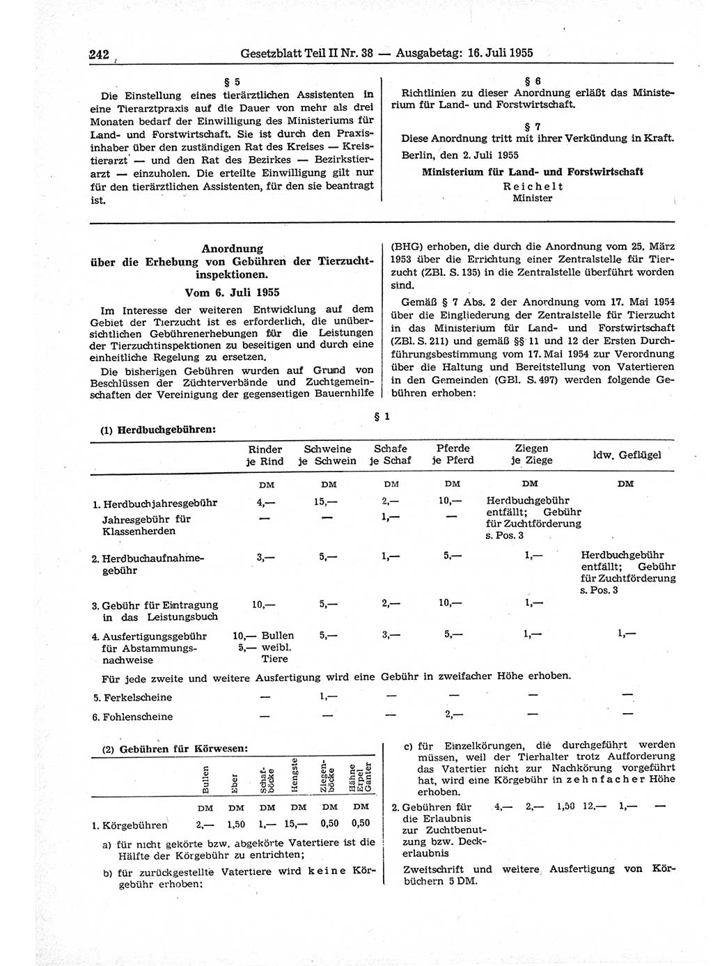 Gesetzblatt (GBl.) der Deutschen Demokratischen Republik (DDR) Teil ⅠⅠ 1955, Seite 242 (GBl. DDR ⅠⅠ 1955, S. 242)