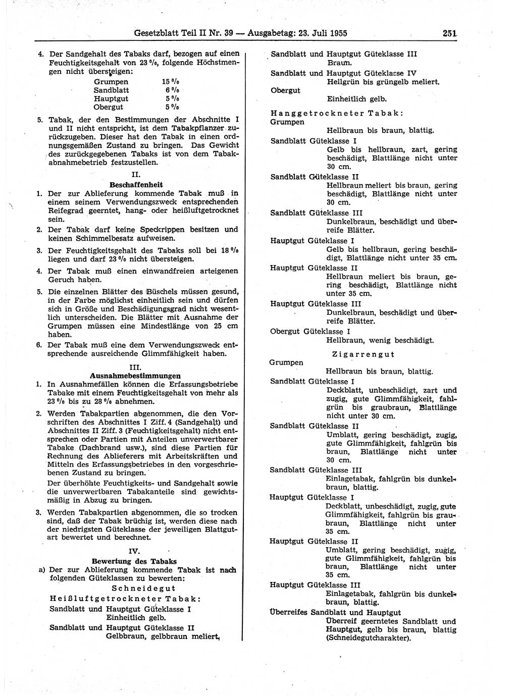 Gesetzblatt (GBl.) der Deutschen Demokratischen Republik (DDR) Teil ⅠⅠ 1955, Seite 251 (GBl. DDR ⅠⅠ 1955, S. 251)