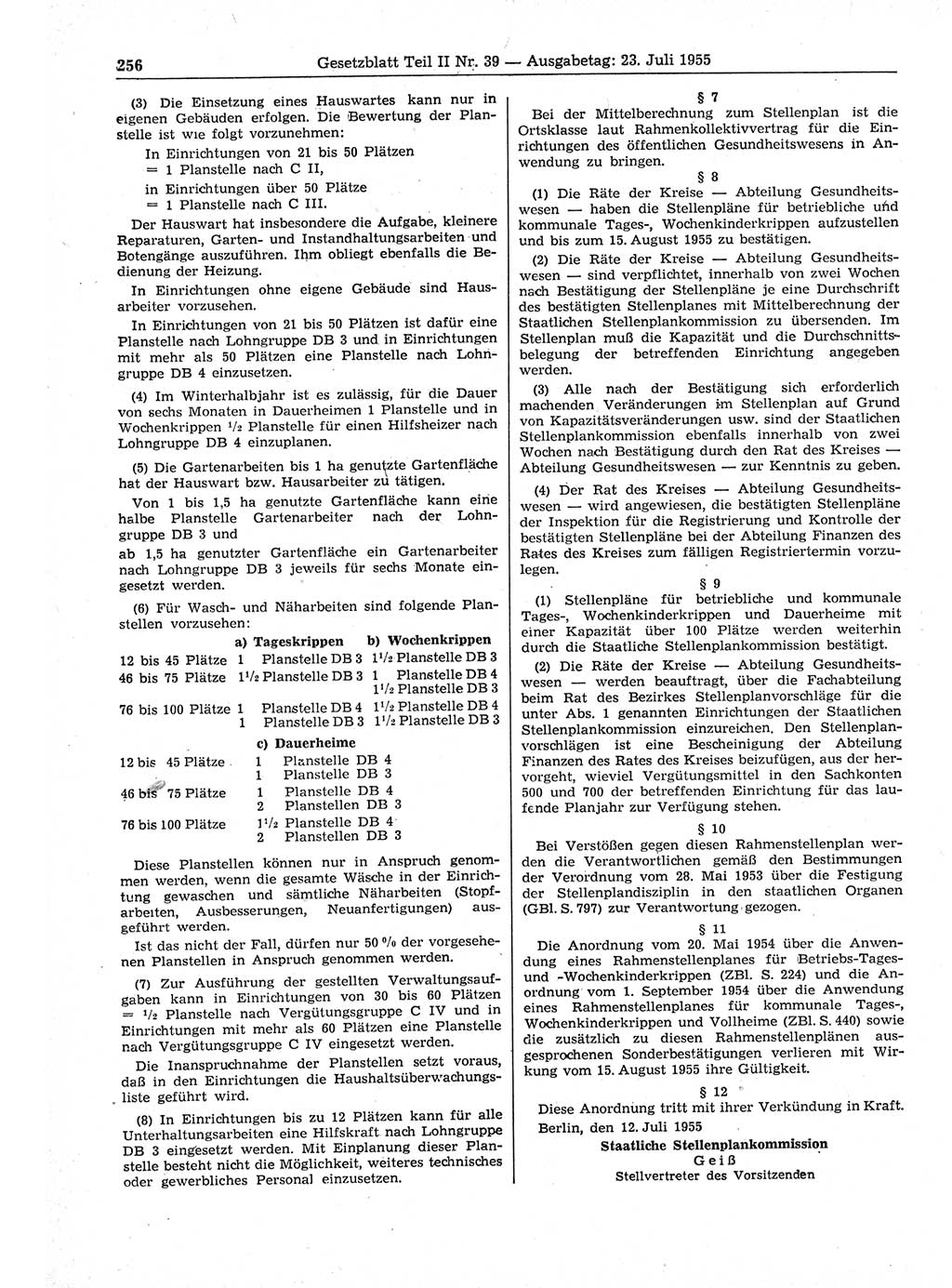 Gesetzblatt (GBl.) der Deutschen Demokratischen Republik (DDR) Teil ⅠⅠ 1955, Seite 256 (GBl. DDR ⅠⅠ 1955, S. 256)