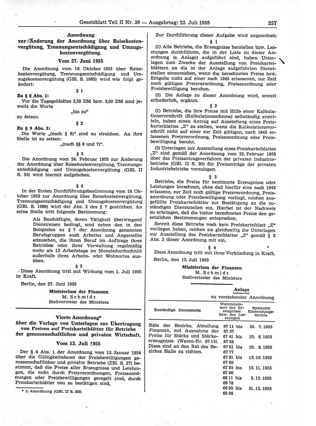 Gesetzblatt (GBl.) der Deutschen Demokratischen Republik (DDR) Teil ⅠⅠ 1955, Seite 257 (GBl. DDR ⅠⅠ 1955, S. 257)
