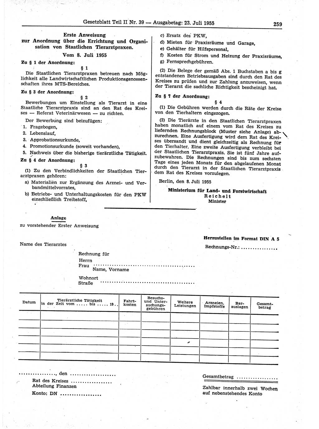 Gesetzblatt (GBl.) der Deutschen Demokratischen Republik (DDR) Teil ⅠⅠ 1955, Seite 259 (GBl. DDR ⅠⅠ 1955, S. 259)