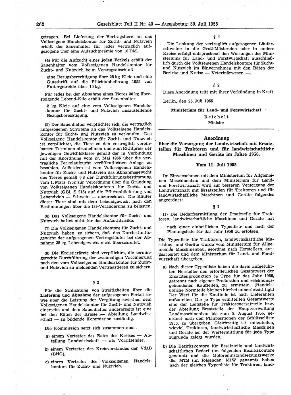 Gesetzblatt (GBl.) der Deutschen Demokratischen Republik (DDR) Teil ⅠⅠ 1955, Seite 262 (GBl. DDR ⅠⅠ 1955, S. 262)