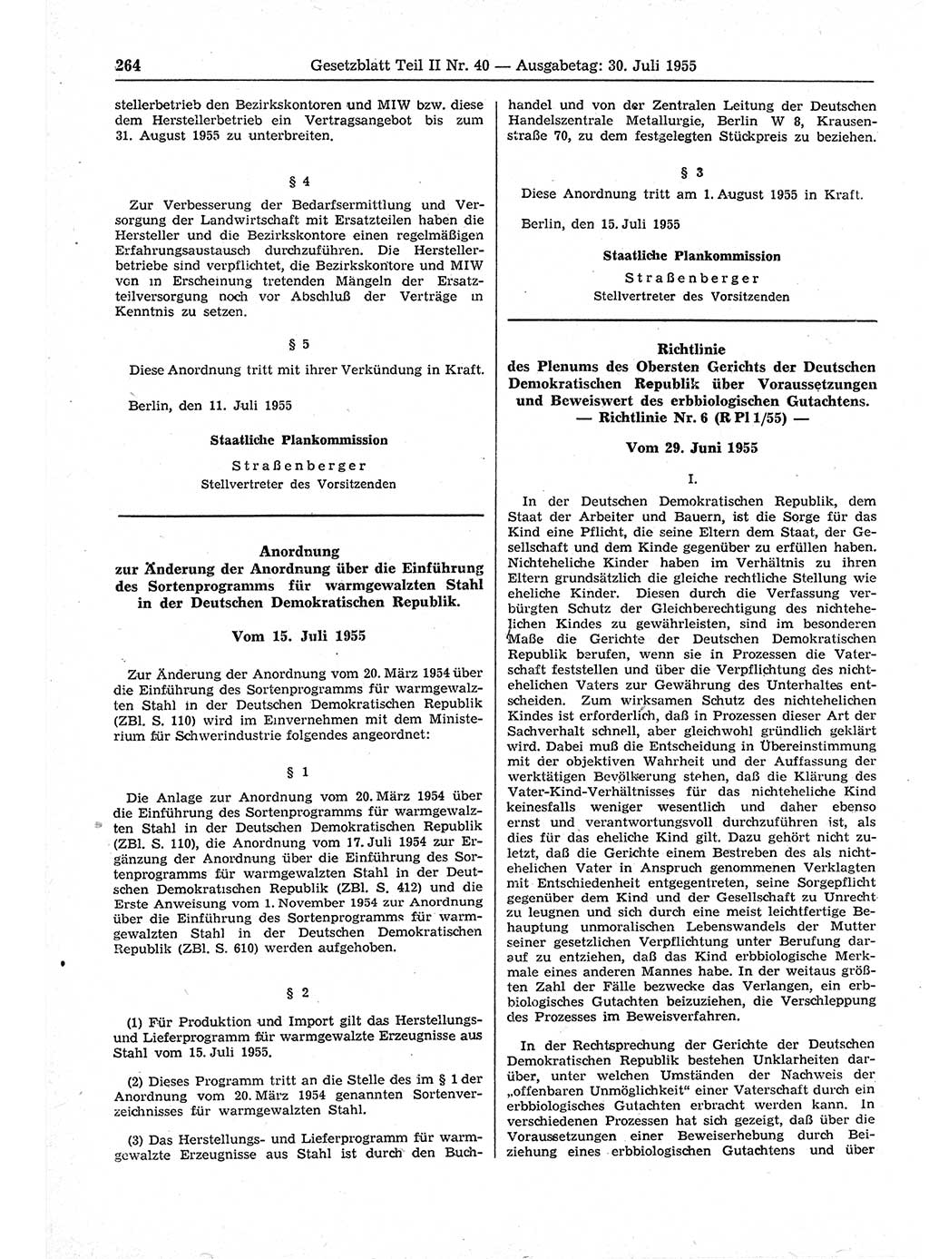 Gesetzblatt (GBl.) der Deutschen Demokratischen Republik (DDR) Teil ⅠⅠ 1955, Seite 264 (GBl. DDR ⅠⅠ 1955, S. 264)