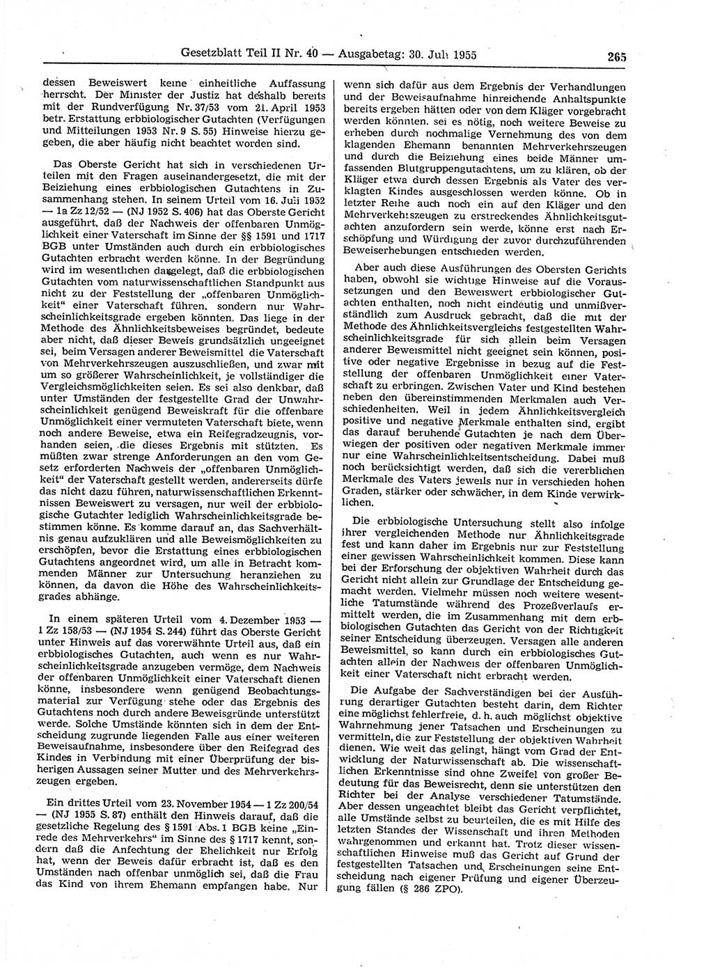 Gesetzblatt (GBl.) der Deutschen Demokratischen Republik (DDR) Teil ⅠⅠ 1955, Seite 265 (GBl. DDR ⅠⅠ 1955, S. 265)