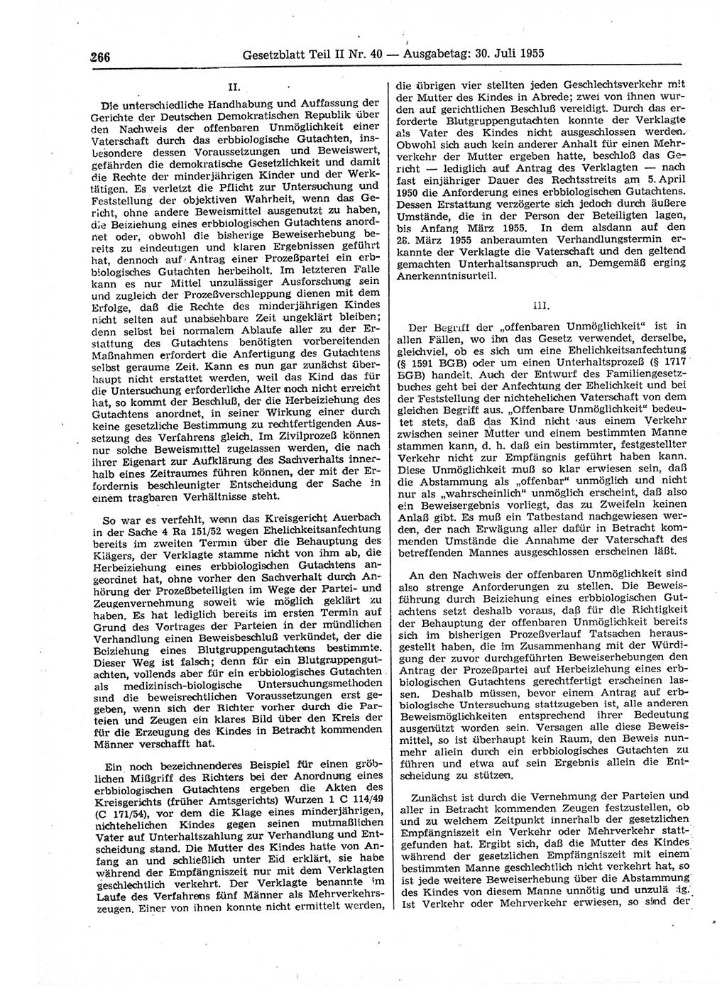 Gesetzblatt (GBl.) der Deutschen Demokratischen Republik (DDR) Teil ⅠⅠ 1955, Seite 266 (GBl. DDR ⅠⅠ 1955, S. 266)