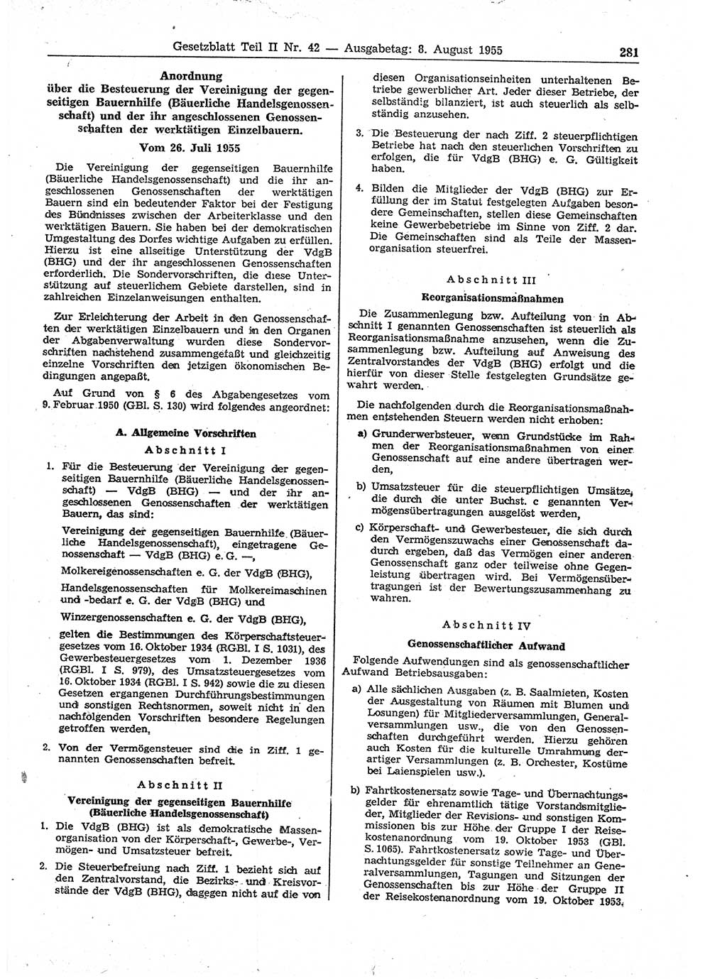 Gesetzblatt (GBl.) der Deutschen Demokratischen Republik (DDR) Teil ⅠⅠ 1955, Seite 281 (GBl. DDR ⅠⅠ 1955, S. 281)