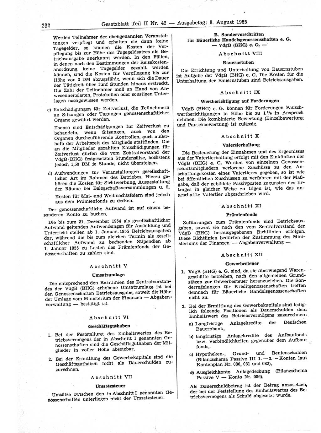 Gesetzblatt (GBl.) der Deutschen Demokratischen Republik (DDR) Teil ⅠⅠ 1955, Seite 282 (GBl. DDR ⅠⅠ 1955, S. 282)