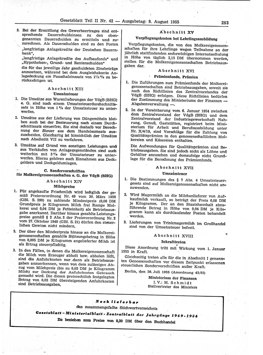 Gesetzblatt (GBl.) der Deutschen Demokratischen Republik (DDR) Teil ⅠⅠ 1955, Seite 283 (GBl. DDR ⅠⅠ 1955, S. 283)