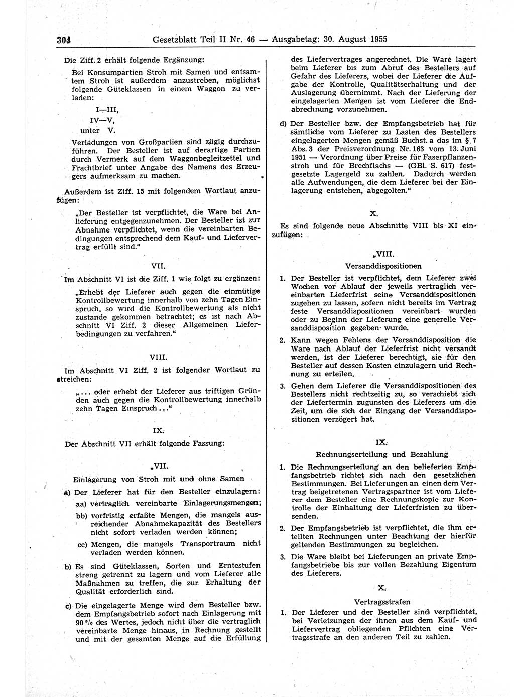 Gesetzblatt (GBl.) der Deutschen Demokratischen Republik (DDR) Teil ⅠⅠ 1955, Seite 304 (GBl. DDR ⅠⅠ 1955, S. 304)