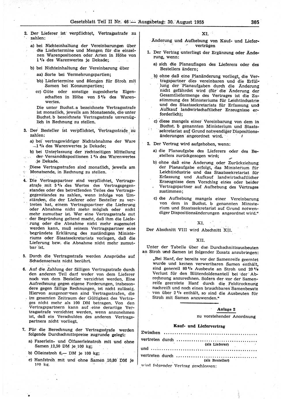 Gesetzblatt (GBl.) der Deutschen Demokratischen Republik (DDR) Teil ⅠⅠ 1955, Seite 305 (GBl. DDR ⅠⅠ 1955, S. 305)