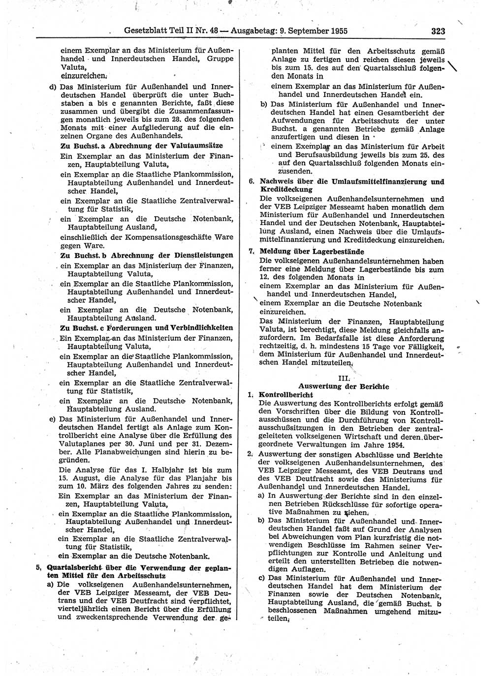 Gesetzblatt (GBl.) der Deutschen Demokratischen Republik (DDR) Teil ⅠⅠ 1955, Seite 323 (GBl. DDR ⅠⅠ 1955, S. 323)