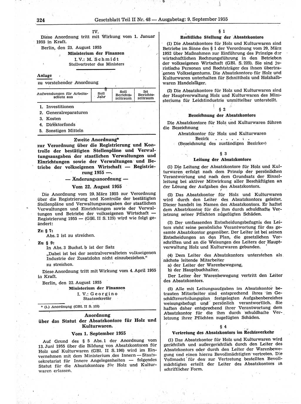 Gesetzblatt (GBl.) der Deutschen Demokratischen Republik (DDR) Teil ⅠⅠ 1955, Seite 324 (GBl. DDR ⅠⅠ 1955, S. 324)