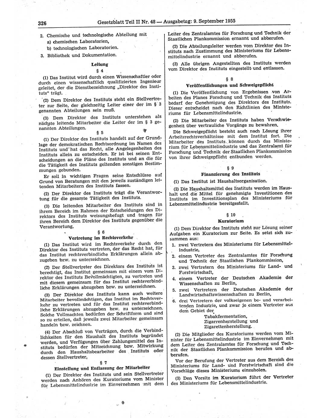 Gesetzblatt (GBl.) der Deutschen Demokratischen Republik (DDR) Teil ⅠⅠ 1955, Seite 326 (GBl. DDR ⅠⅠ 1955, S. 326)