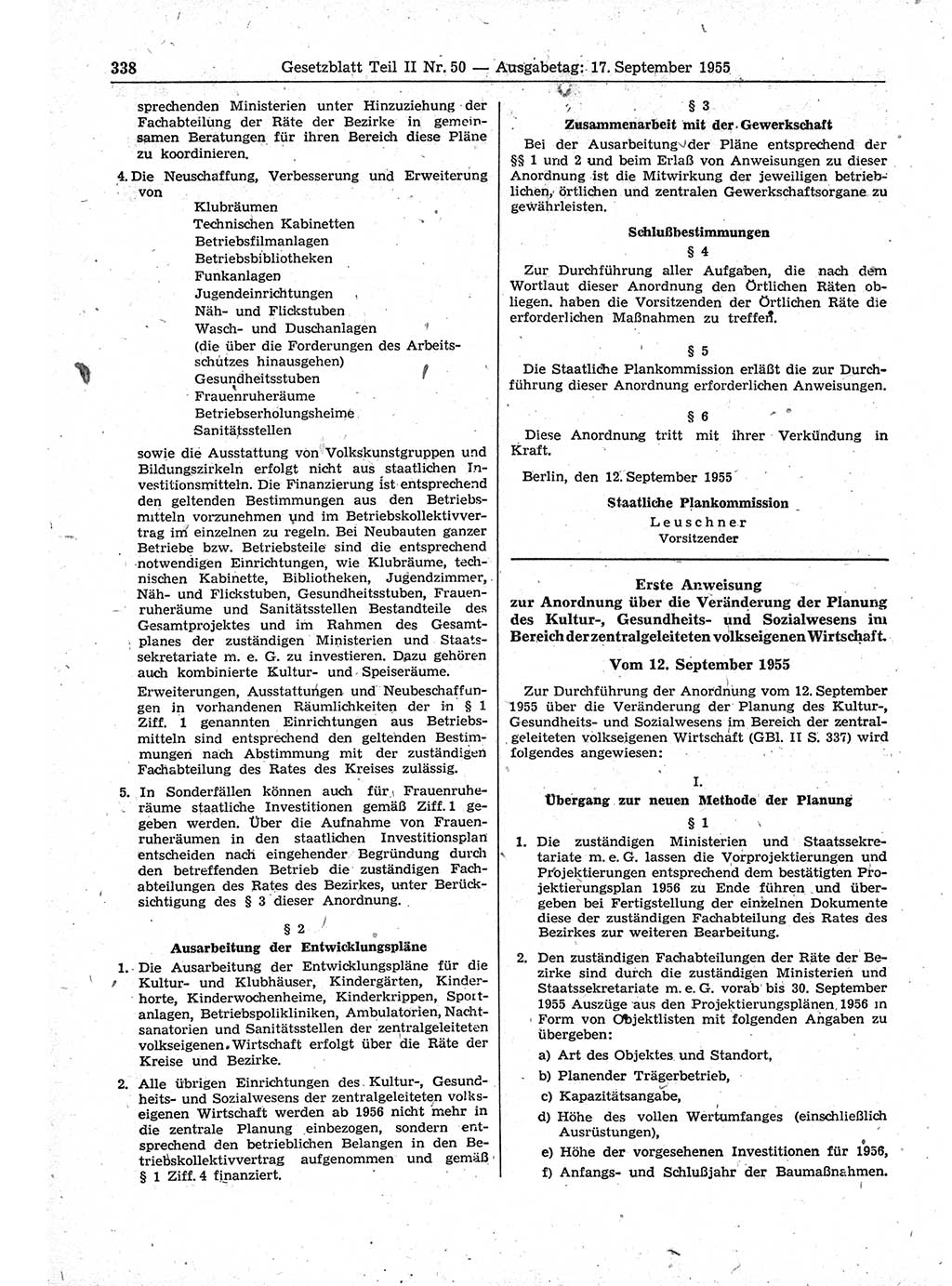 Gesetzblatt (GBl.) der Deutschen Demokratischen Republik (DDR) Teil ⅠⅠ 1955, Seite 338 (GBl. DDR ⅠⅠ 1955, S. 338)