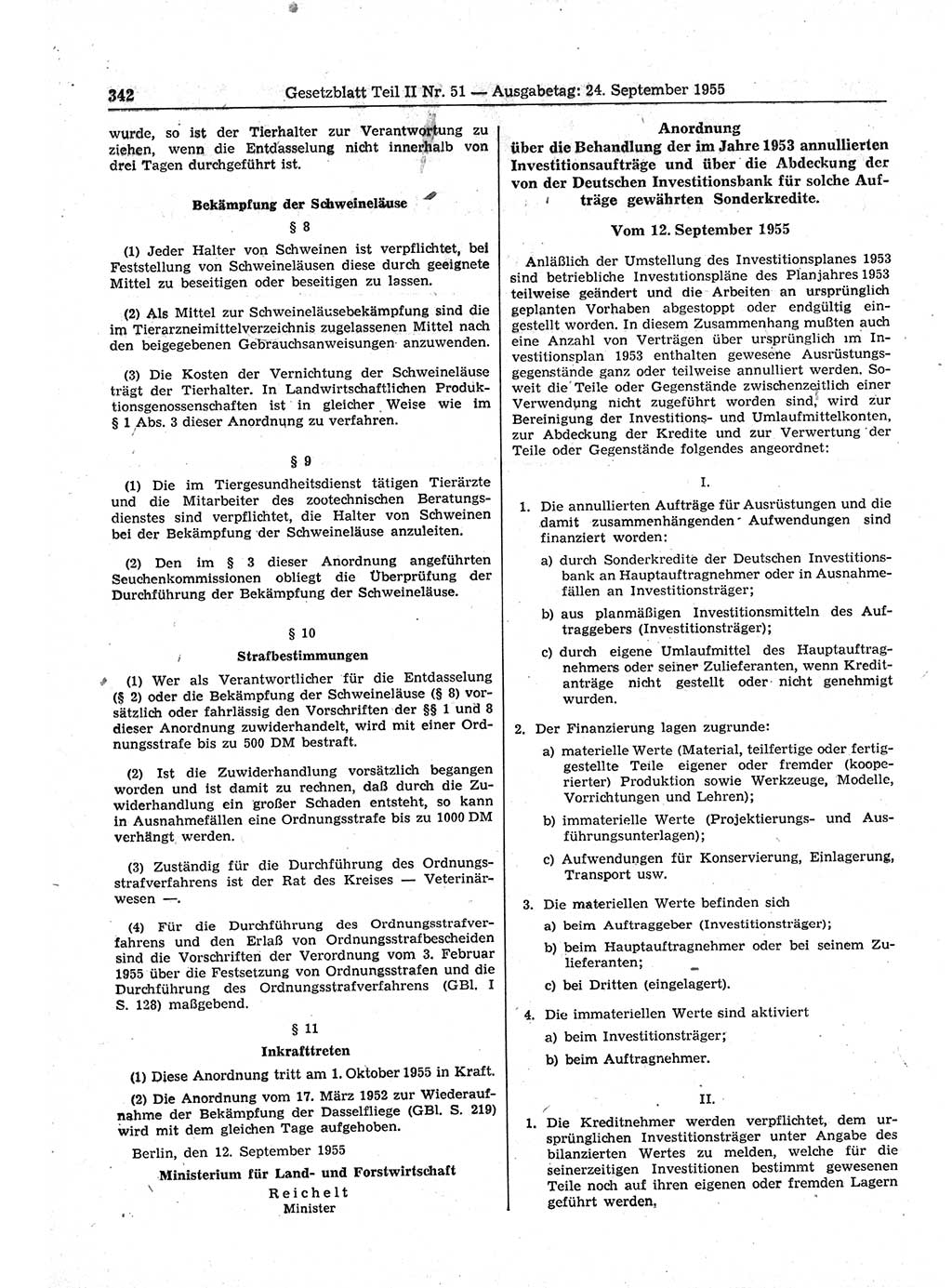 Gesetzblatt (GBl.) der Deutschen Demokratischen Republik (DDR) Teil ⅠⅠ 1955, Seite 342 (GBl. DDR ⅠⅠ 1955, S. 342)