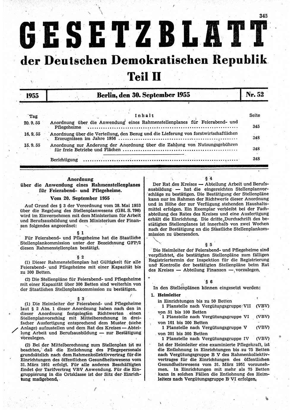 Gesetzblatt (GBl.) der Deutschen Demokratischen Republik (DDR) Teil ⅠⅠ 1955, Seite 345 (GBl. DDR ⅠⅠ 1955, S. 345)