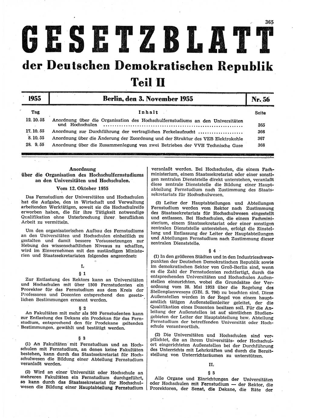 Gesetzblatt (GBl.) der Deutschen Demokratischen Republik (DDR) Teil ⅠⅠ 1955, Seite 365 (GBl. DDR ⅠⅠ 1955, S. 365)