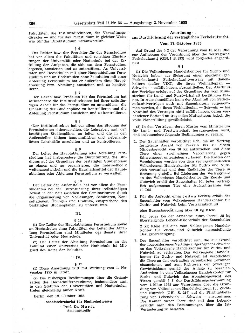 Gesetzblatt (GBl.) der Deutschen Demokratischen Republik (DDR) Teil ⅠⅠ 1955, Seite 366 (GBl. DDR ⅠⅠ 1955, S. 366)