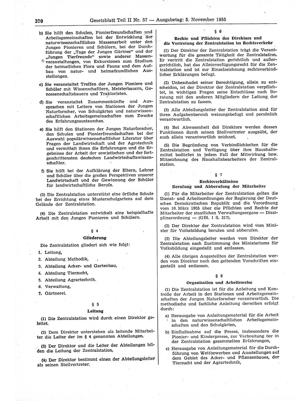 Gesetzblatt (GBl.) der Deutschen Demokratischen Republik (DDR) Teil ⅠⅠ 1955, Seite 370 (GBl. DDR ⅠⅠ 1955, S. 370)